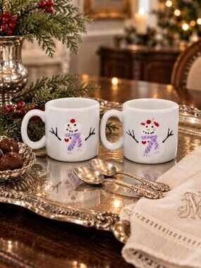 Set of 2 Vintage Hartstone Pottery Snow People Espresso Mugs